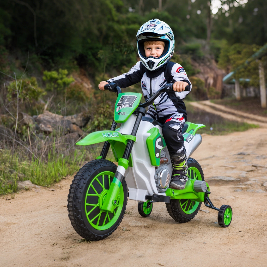 Moto Cross Bambini Elettrica Verde con Rotelle ¨C zephmum ¨C PP e Metallo 106.5x51.5x68 cm