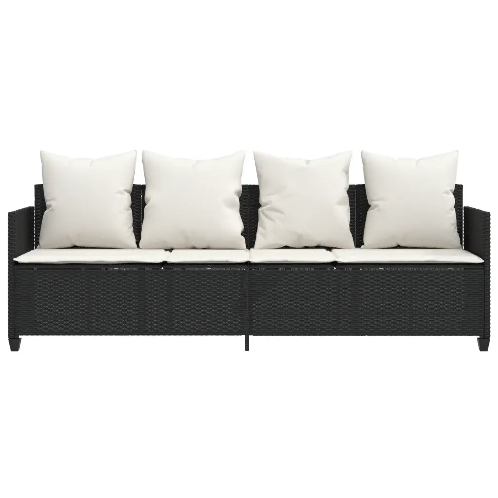 Lettino Prendisole con Cuscini Nero in Polyrattan 368344