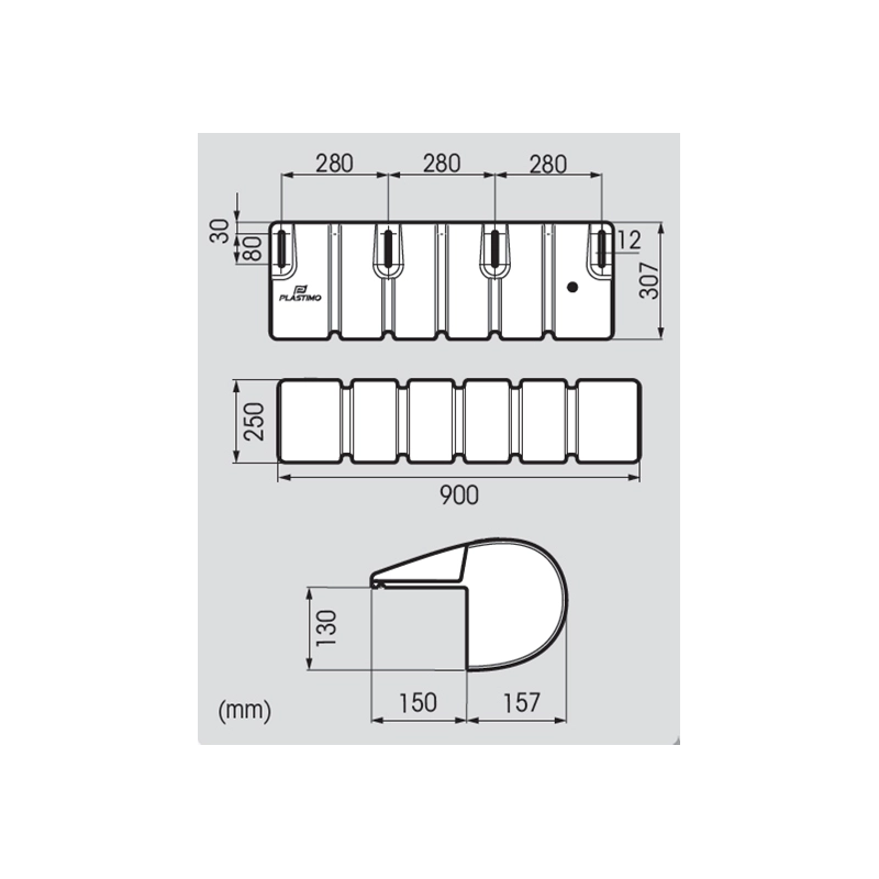 BUMPER DRITTO Ø mm 307x900 DOCK-BOLTING KIT