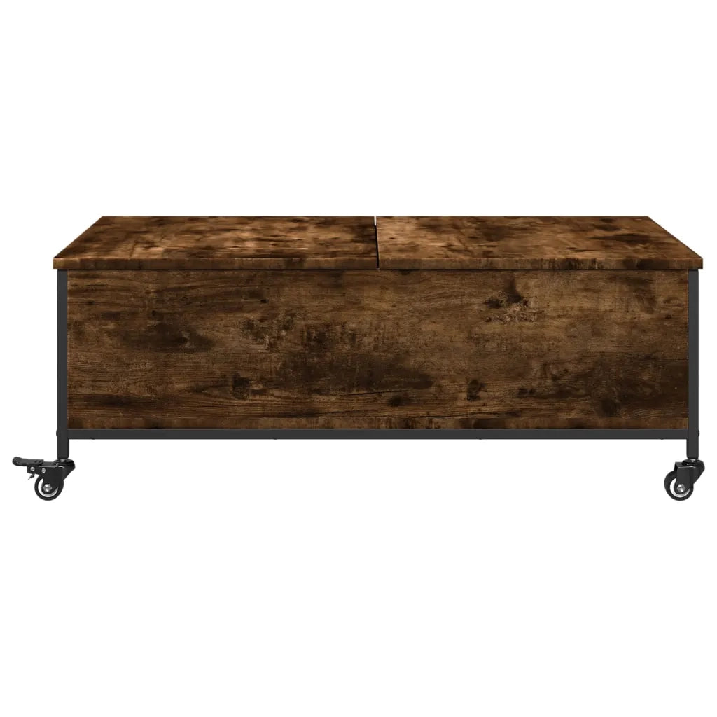 Tavolino con Ruote Rovere Fumo 91x55x34 cm in Legno Multistrato 842298