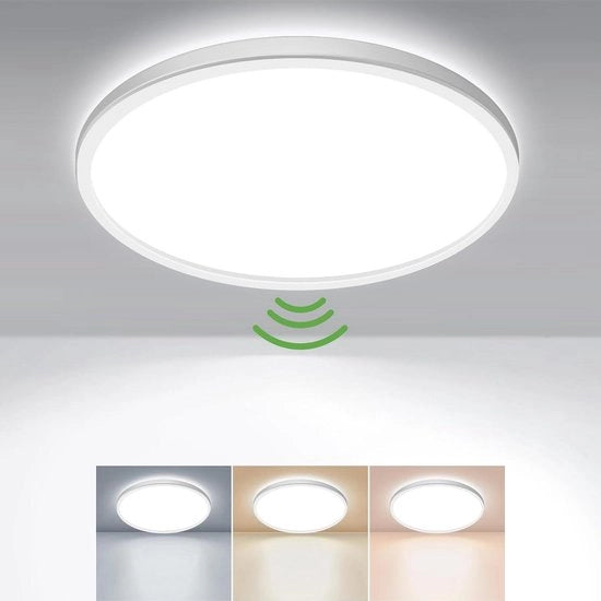 Lampada da soffitto con sensore di movimento - 23 cm - 18 W - rotonda - piatta - bianco caldo/bianco neutro/bianco freddo - camera da letto - ingresso - cucina - bagno - balcone