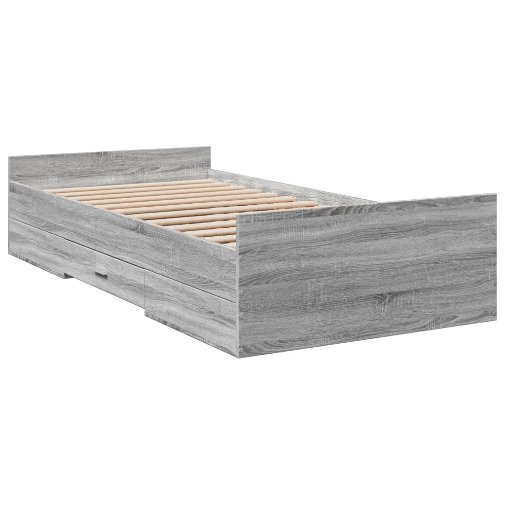 Letto singolo | Letto per adulti | Giroletto Cassetti Grigio Sonoma 75x190 cm Legno Multistrato
