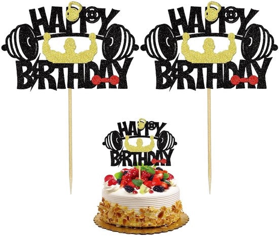 Decorazione per torta Fitness Tema, Set di 2 pezzi, Materiale ecocompatibile.
