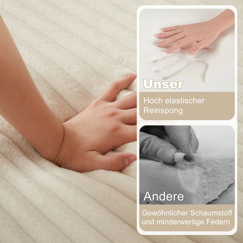 Divano modulare senza montaggio con linee curve e cuscini in velluto a coste beige 235 cm