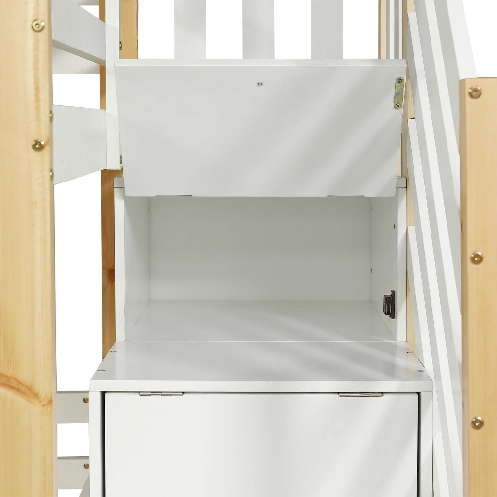 LETTO A CASTELLO 90x200 cm con scala contenitore, bianco e naturale