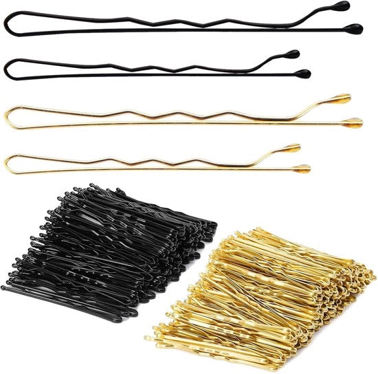 Set di Spilloni per Capelli 400 Pezzi - Mini Spilloni/Dorati/Neri - Antiscivolo/Decorativo - Per Bambini/Donne - Stile e Decorazione dei Capelli/Sposali - Progetto Resistenente ai Colpi - Spilloni per Capelli a Bordo