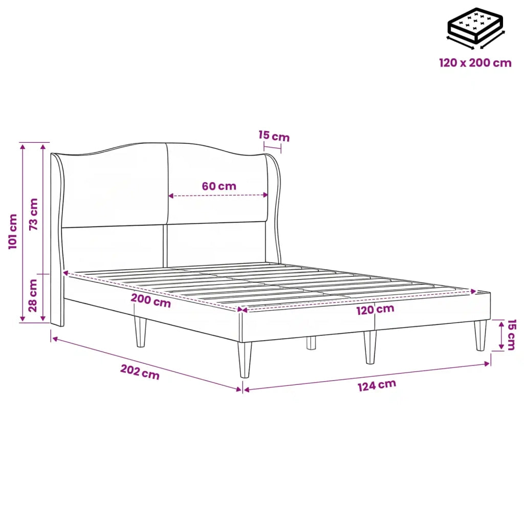 Letto matrimoniale | Letto per adulti | Struttura del letto con testiera Rosa 120 x 200 cm Velluto