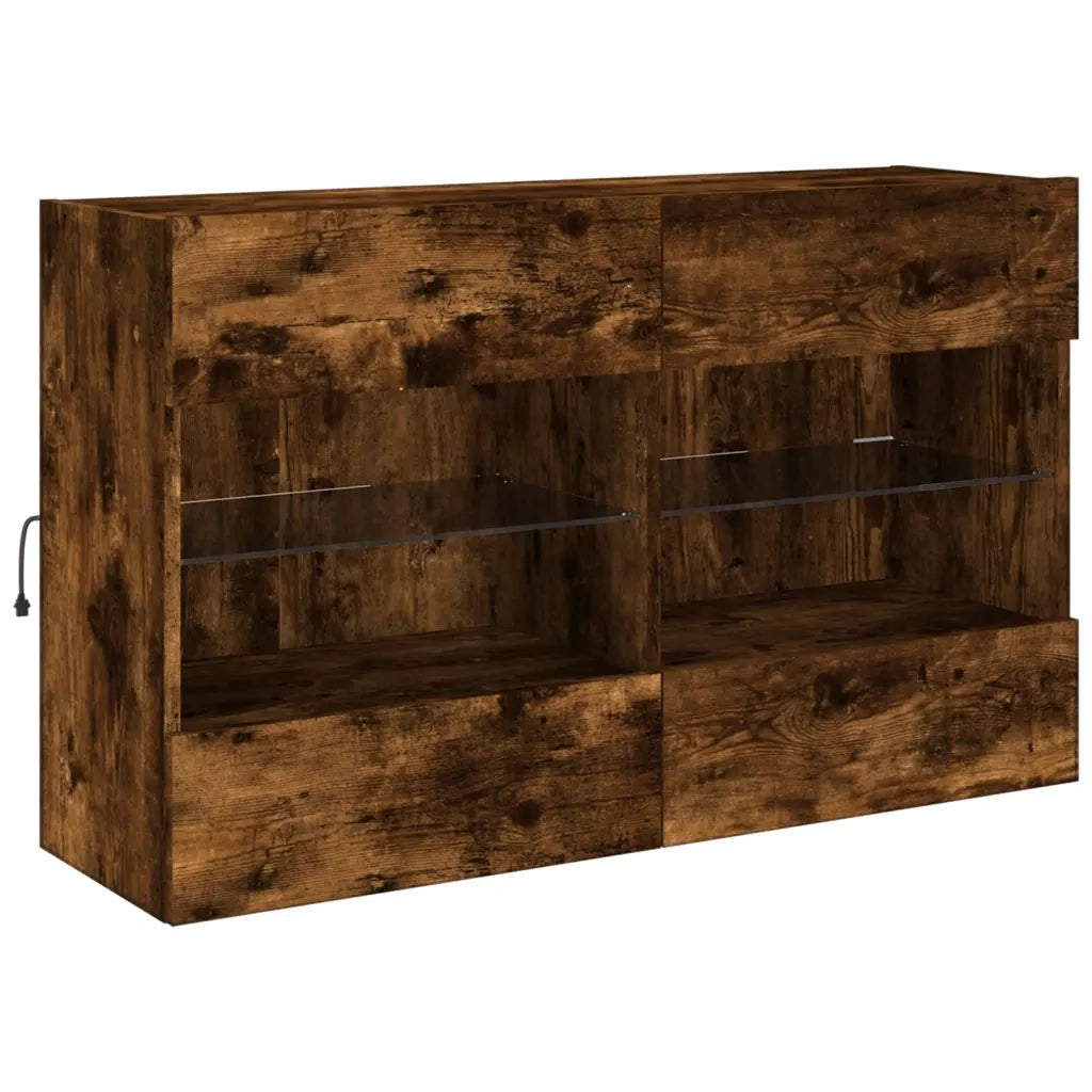 Mobile TV a Parete con Luci LED Rovere Fumo 98,5x30x60,5 cm 837110