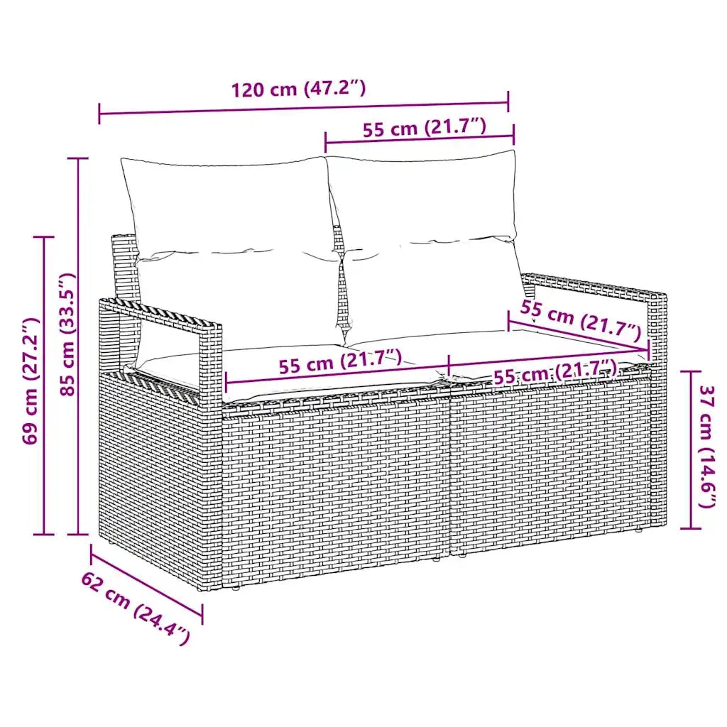 Divano da giardino con cuscino 120 x 62 x 69 cm. polyrattan 42006760