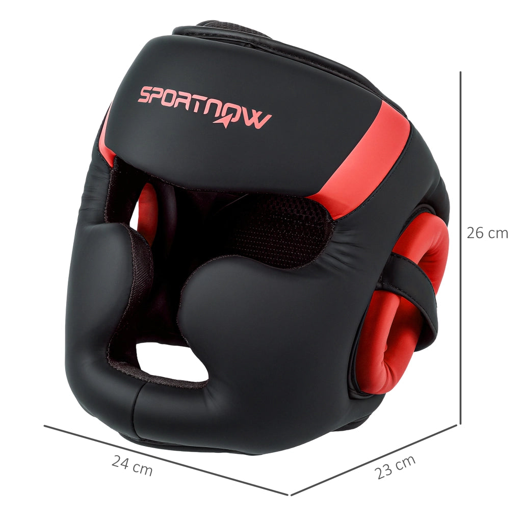 Casco da Boxe MMA con Cinturino Regolabile ¨C Minimal ¨C Rosso e Nero