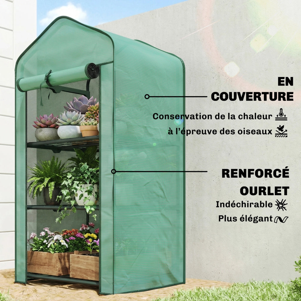 Serra da giardino con scaffali 3 livelli ¨C Xylo ¨C acciaio verde 59x39x127 cm balcone esterno