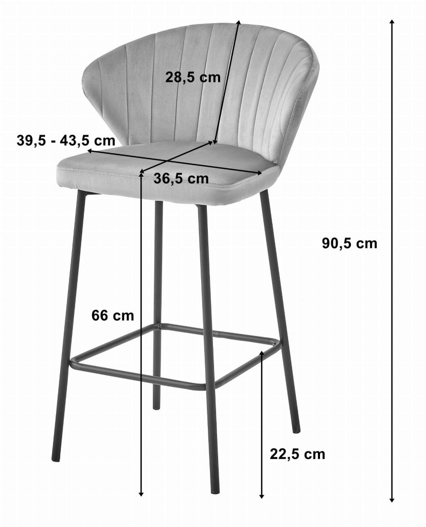 Sgabello da bar Valora GATTA in velluto grigio scuro con gambe nere x4