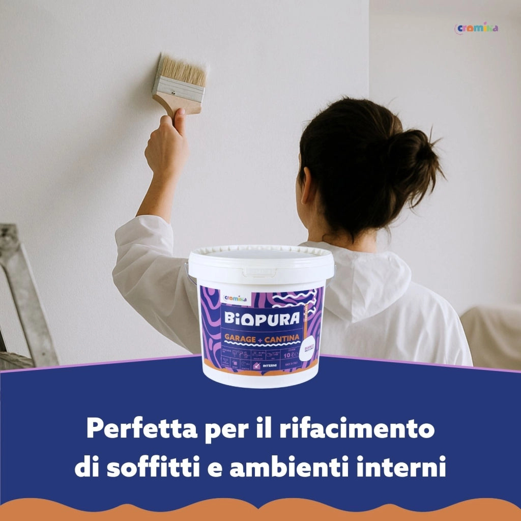 Pittura murale traspirante interni garage cantina linea biopura cromika *** formato 10 lt, confezione 1
