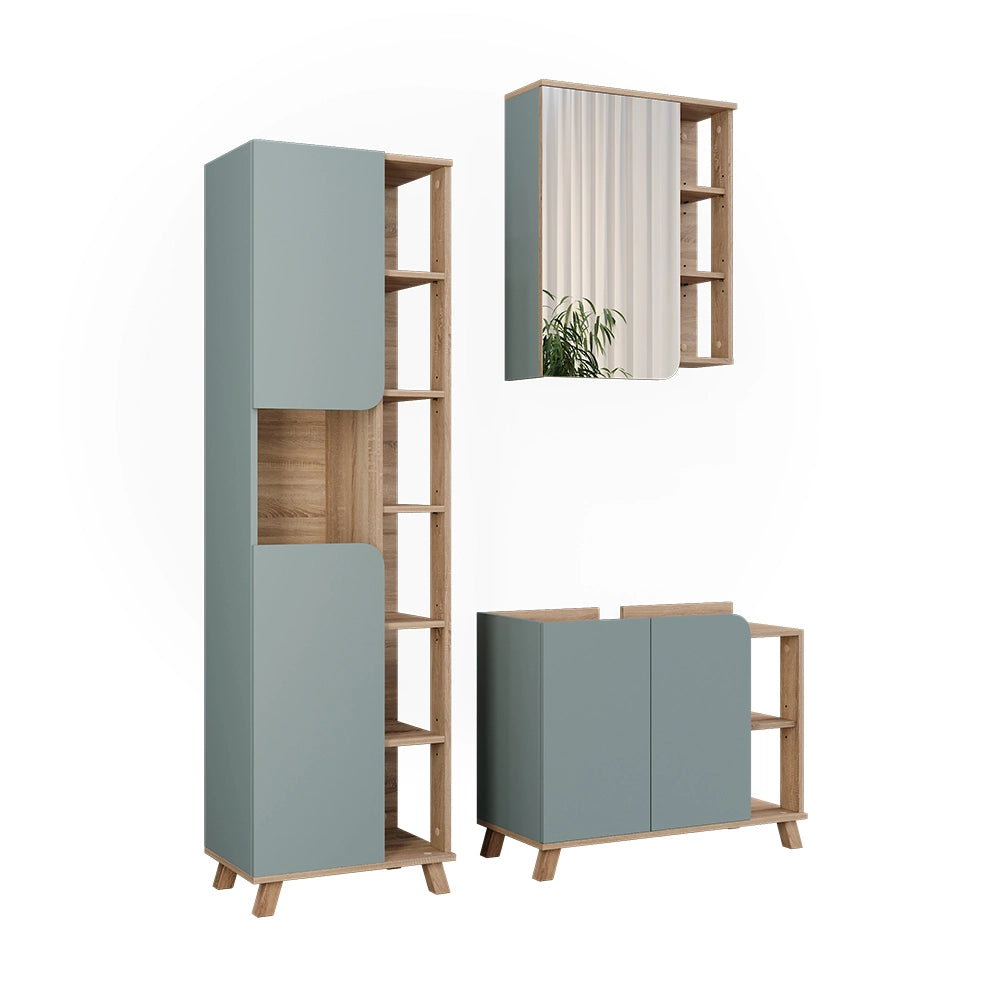 Vicco Set di mobili da bagno Sonoma/blu 3 parti