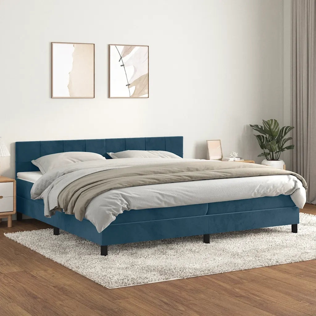 Giroletto a Molle con Materasso Blu Scuro 200x200 cm in Velluto 3141327