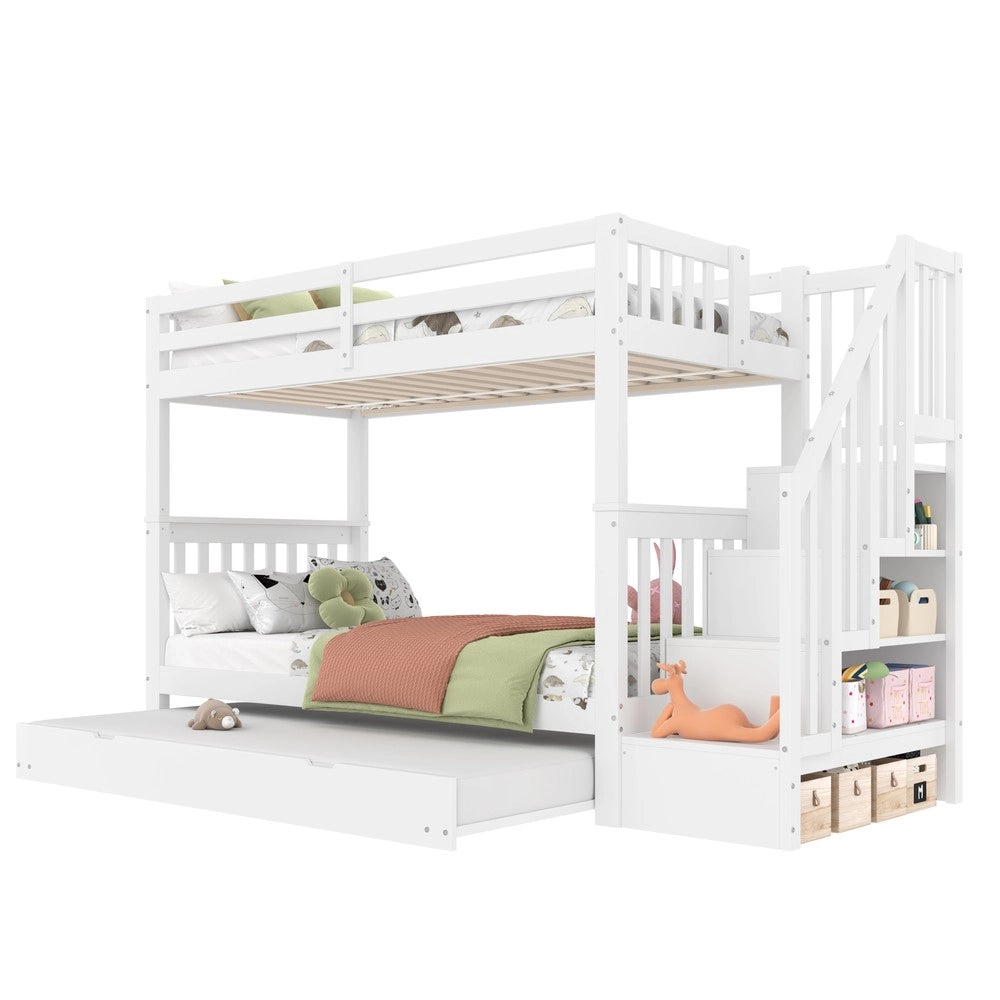 Letto a Castello con Scaletta e Letto Estraibile ¨C Xylo ¨C Bianco 90x200