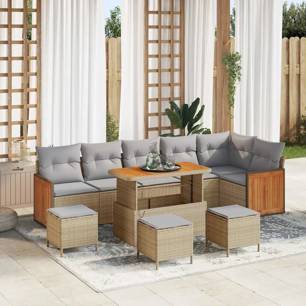 Set Divano da Giardino 12 pcs Beige e Grigio Chiaro polyrattan