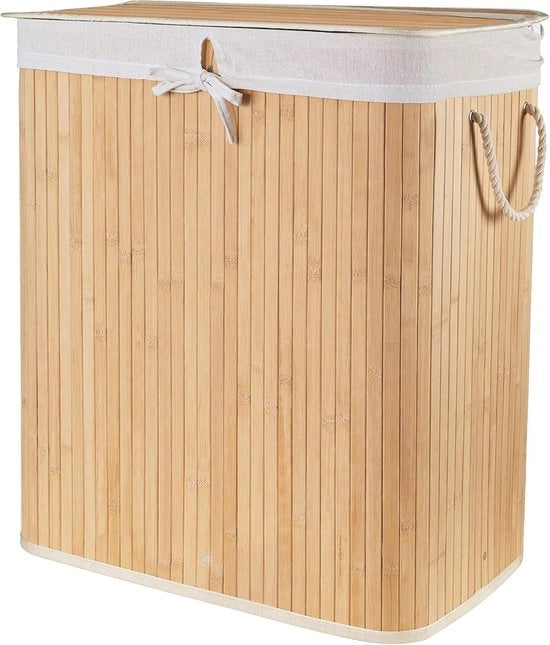 Asciugamani pieghevoli con 2 cassetti e coperchio - Bambù e Poliestere, 52 x 32 x 63 cm