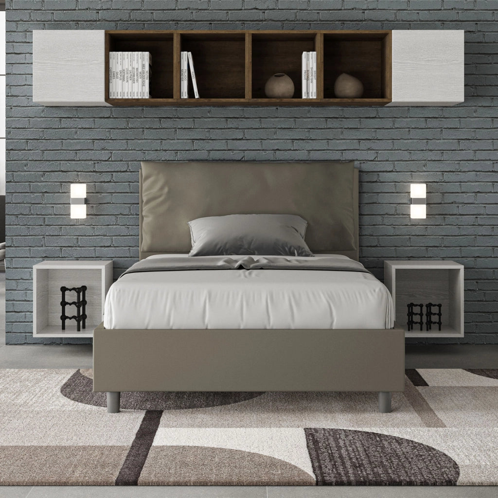 BS COM Letto una piazza e mezza contenitore imbottito 120x200 similpelle cappuccino