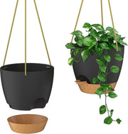 Pannelli di innaffiamento per piante appesi 20cm Ingresso d'acqua auto-servizio vasca per piante fori di drenaggio ciotola in plastica vaso per piante interno esterno vaso per piante in Dark Grey set da 2
