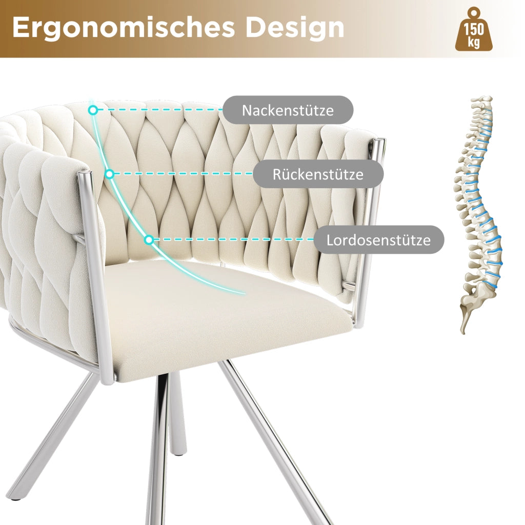 SEDIA Girevole 360° Set da 6 pezzi Beige in Velluto e Metallo