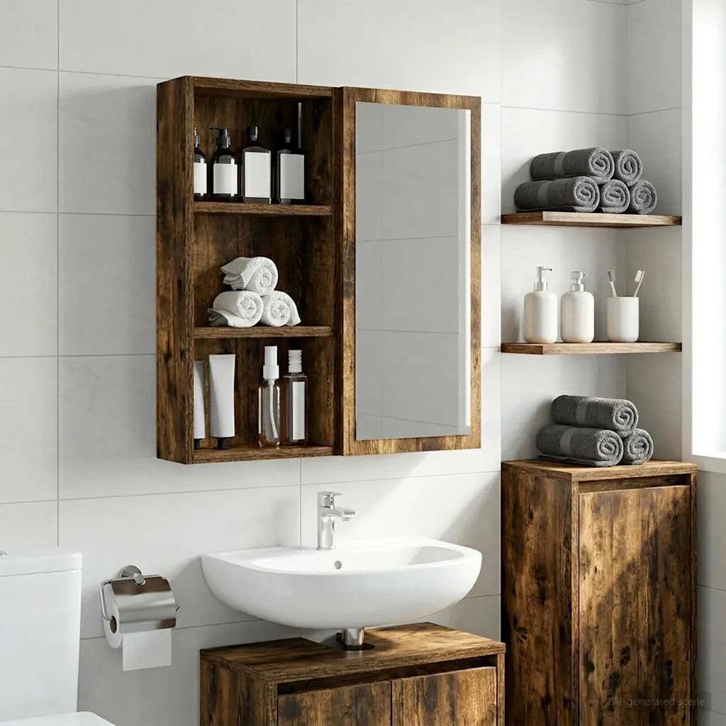 Armadio da bagno a muro Quercia Affumicata 30 x 10 x 60,5 cm 889323