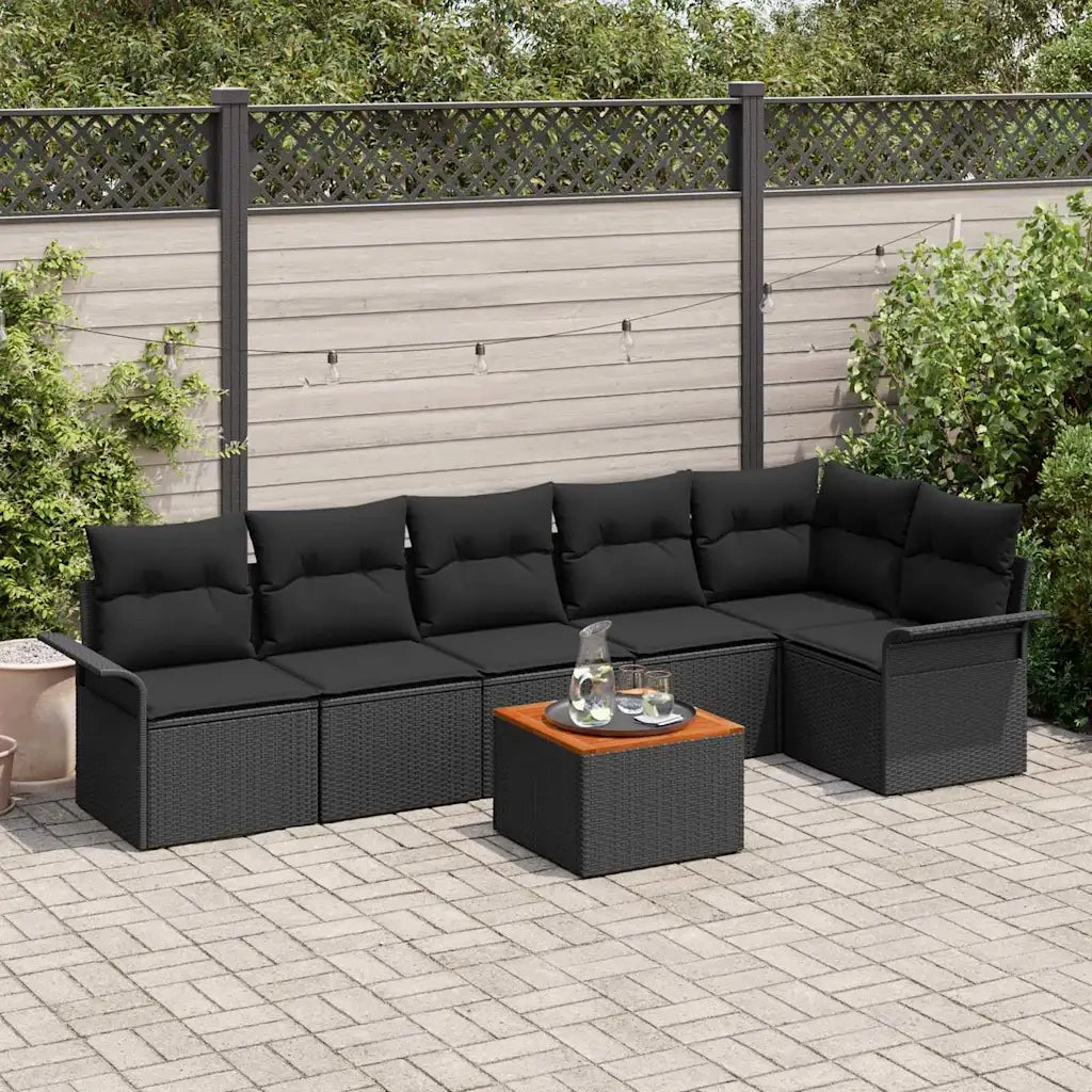 Set Divano da Giardino con archiviazione 7 pcs Nero polyrattan