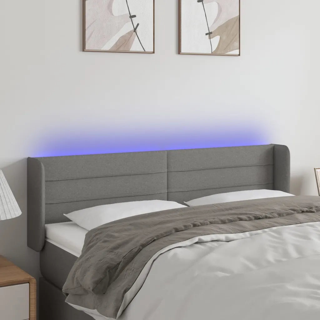 Testiera a LED-Testata con LED Grigio Scuro 147x16x78/88 cm in Tessuto 666935