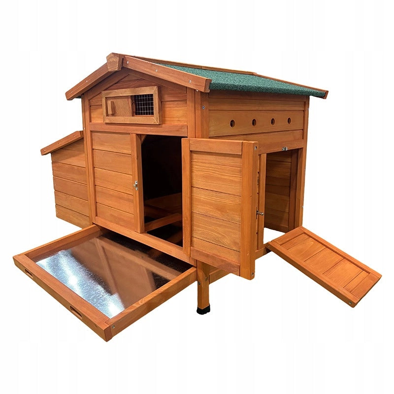 Pollaio da Giardino in Legno Naturale 104×60×71;5 cm; Ricovero Rialzato per Galline con Nido e Pulizia Facile