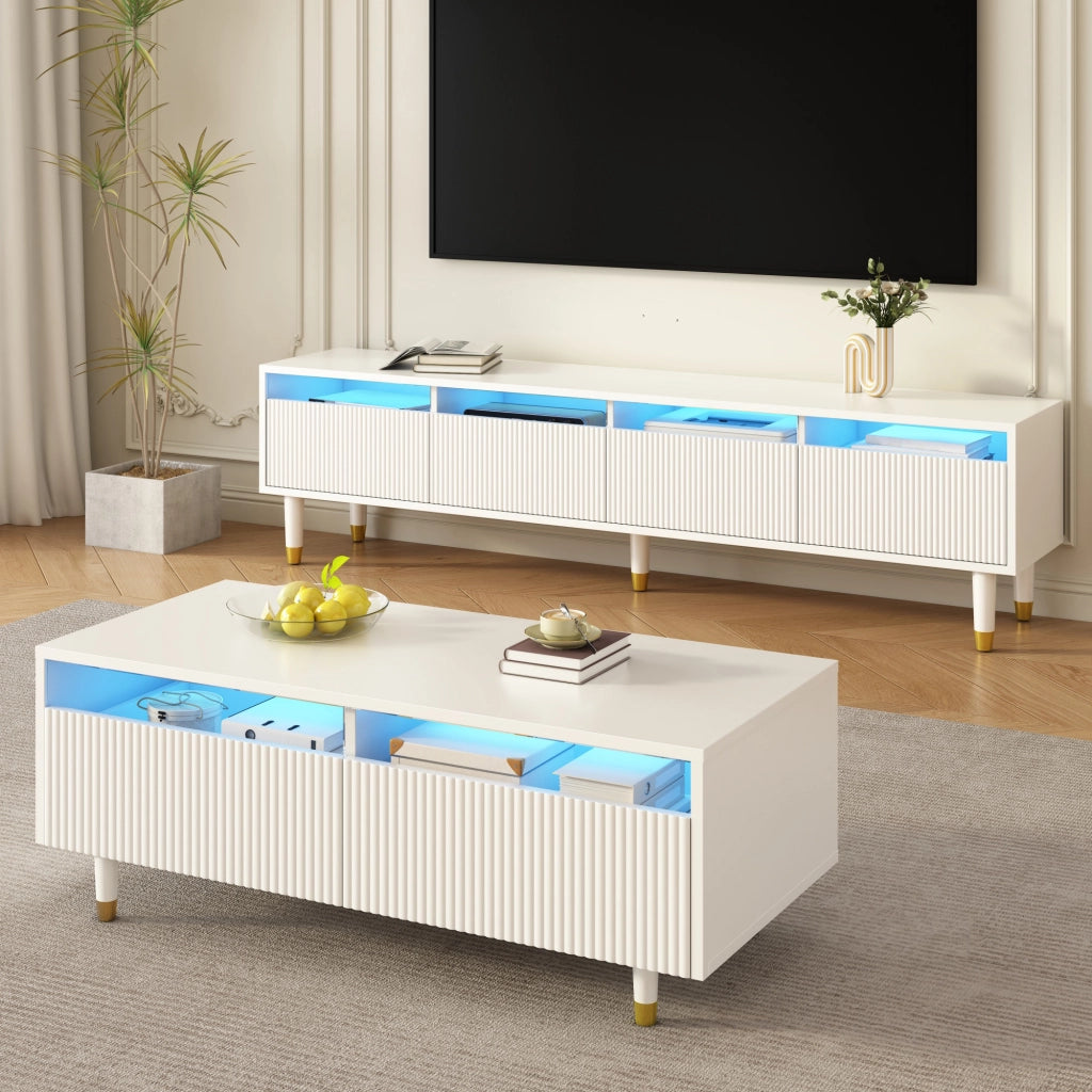 Cassettiera per TV bianca in MDF lunghezza 110 cm