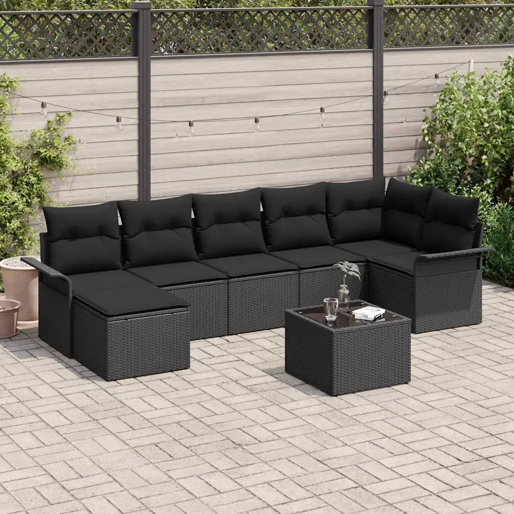 Set Divano da Giardino con archiviazione 8 pcs Nero polyrattan