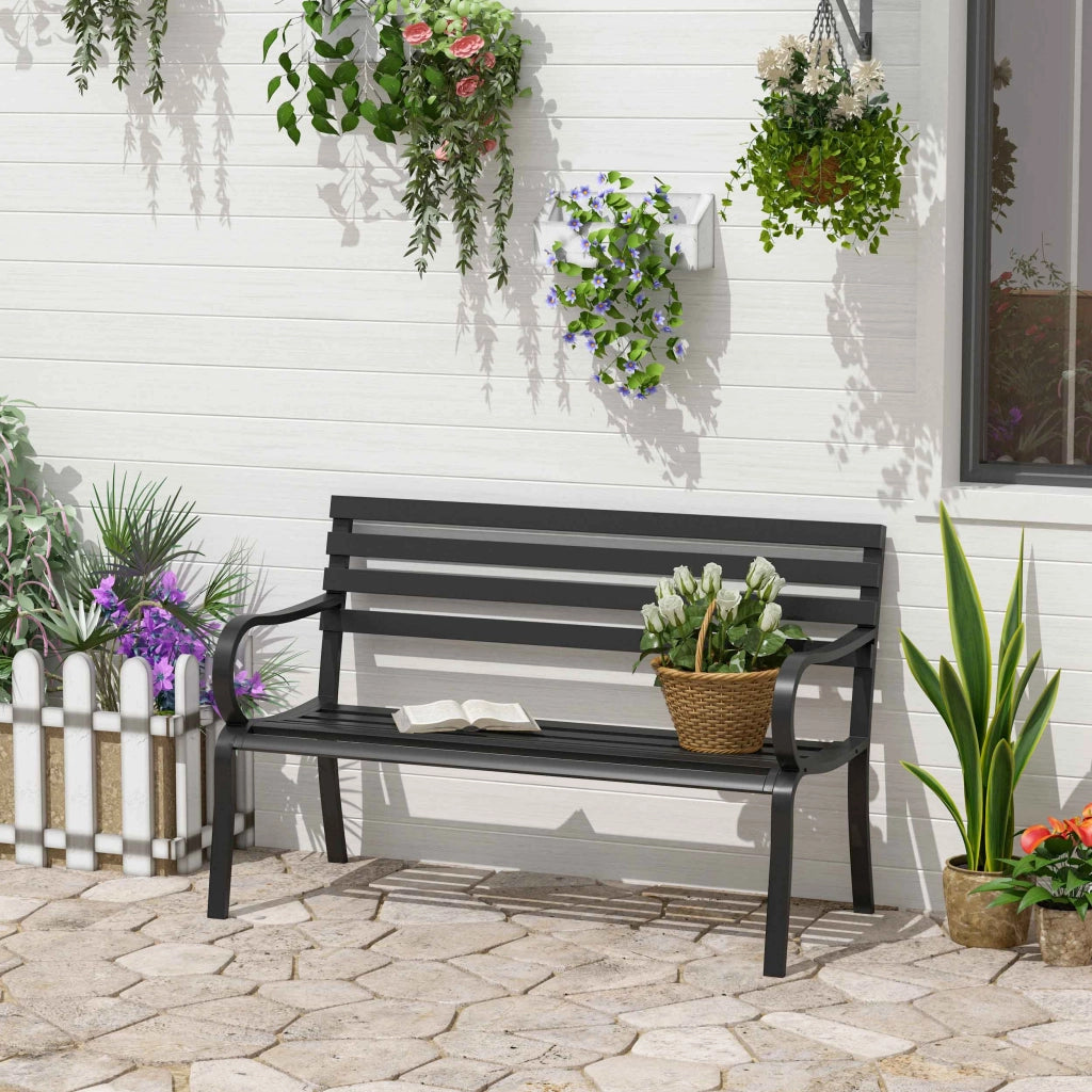 Panca da Giardino 2 Posti ¨C Xylo ¨C Metallo Nero 127x58x82 cm