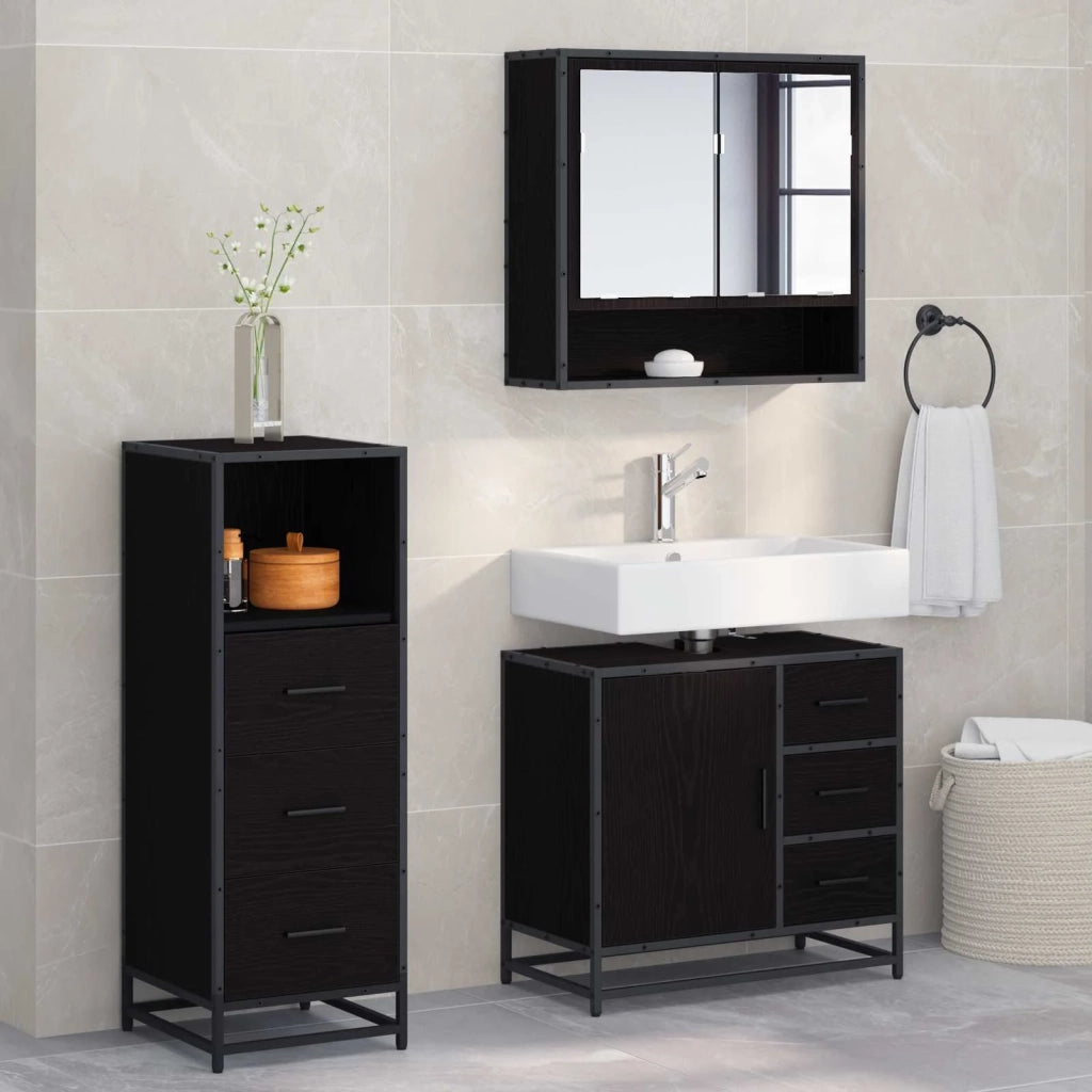 Set di mobili per il bagno 3 pcs Rovere Nero Legno multistrato 3402334