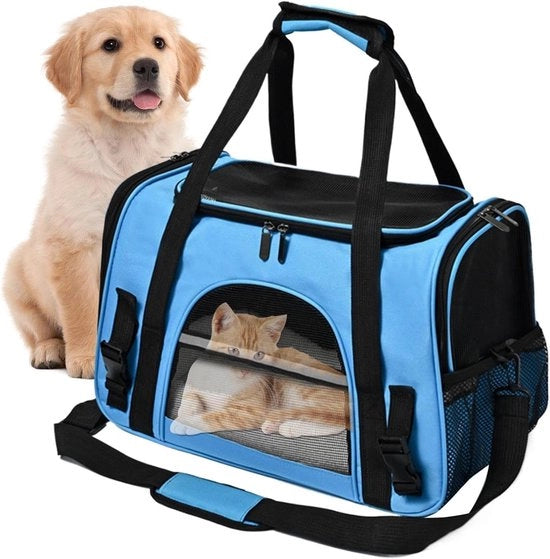 Porta Animali - Tas di Trasporto - Trasporto Sicuro - Ventilazione Migliorata - 45 x 27 x 9 cm - Blu