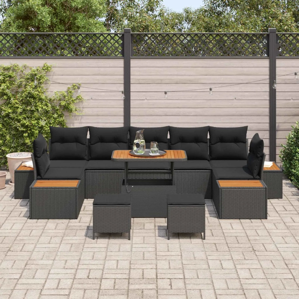 Set Divano da Giardino 10 pcs Nero polyrattan