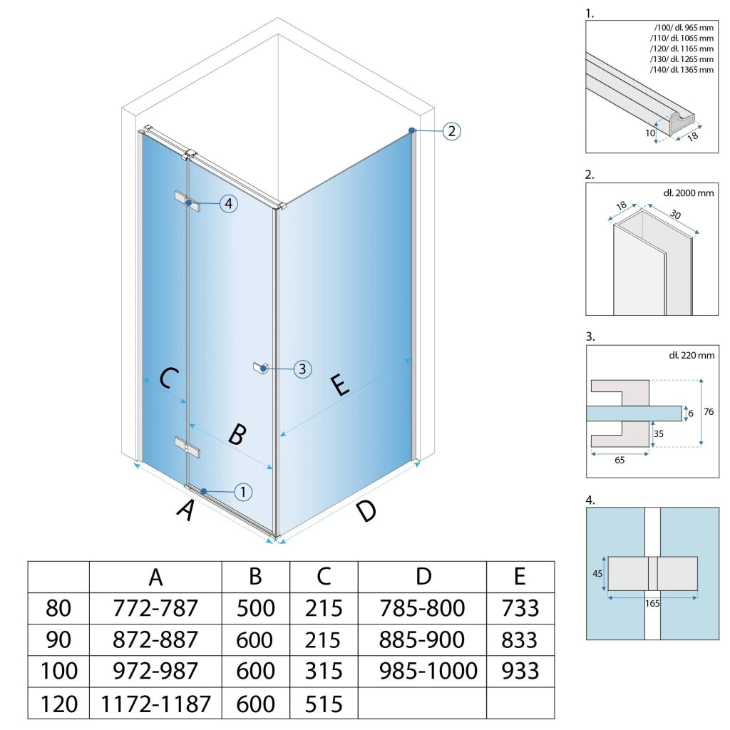 Cabina Doccia Rea Atlas 80x100 Chrome sinistra