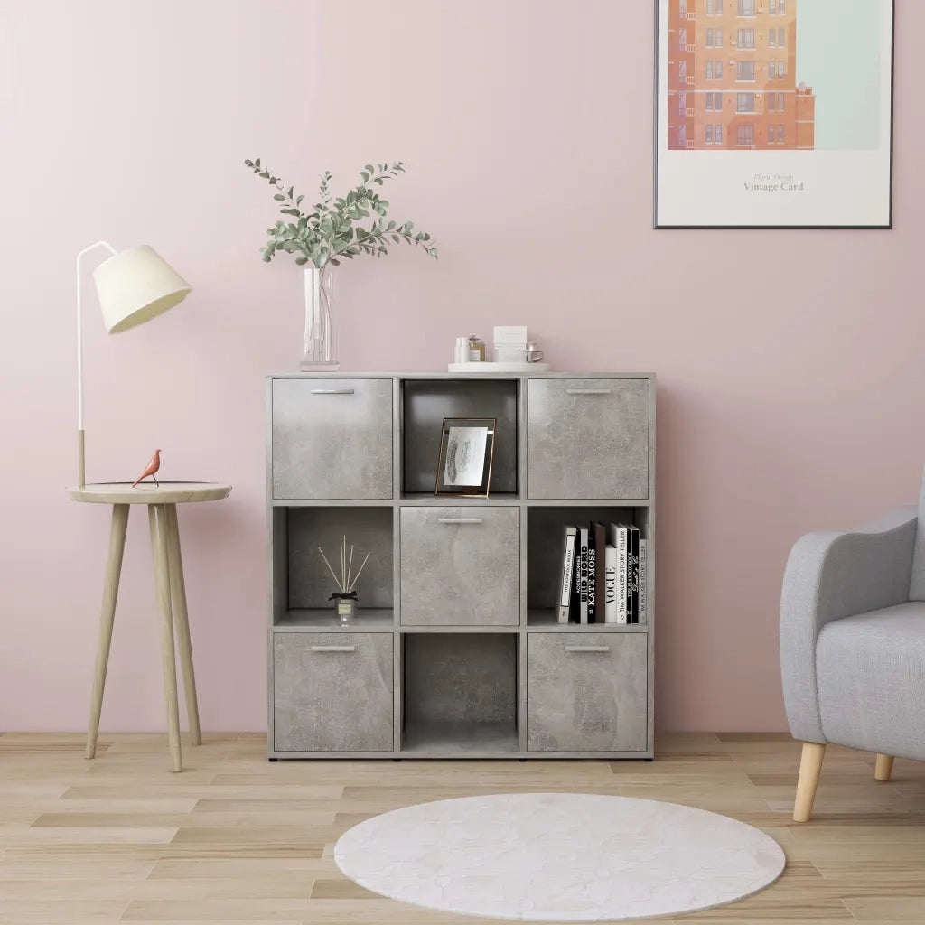 Libreria-Scaffale per Libri-Mobile di Stoccaggio Grigio Cemento 90x30x90 cm in Legno Multistrato