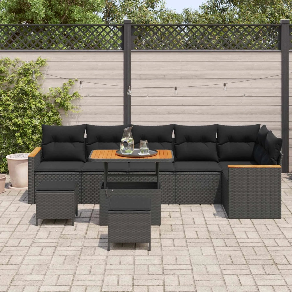 Set Divano da Giardino con cuscino Nero Poly Rattan