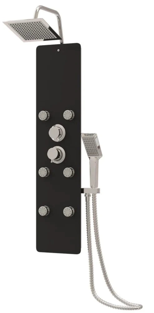 Pannello doccia con soffione rubinetto vetro acciaio inox 130 cm nero 02_0003437