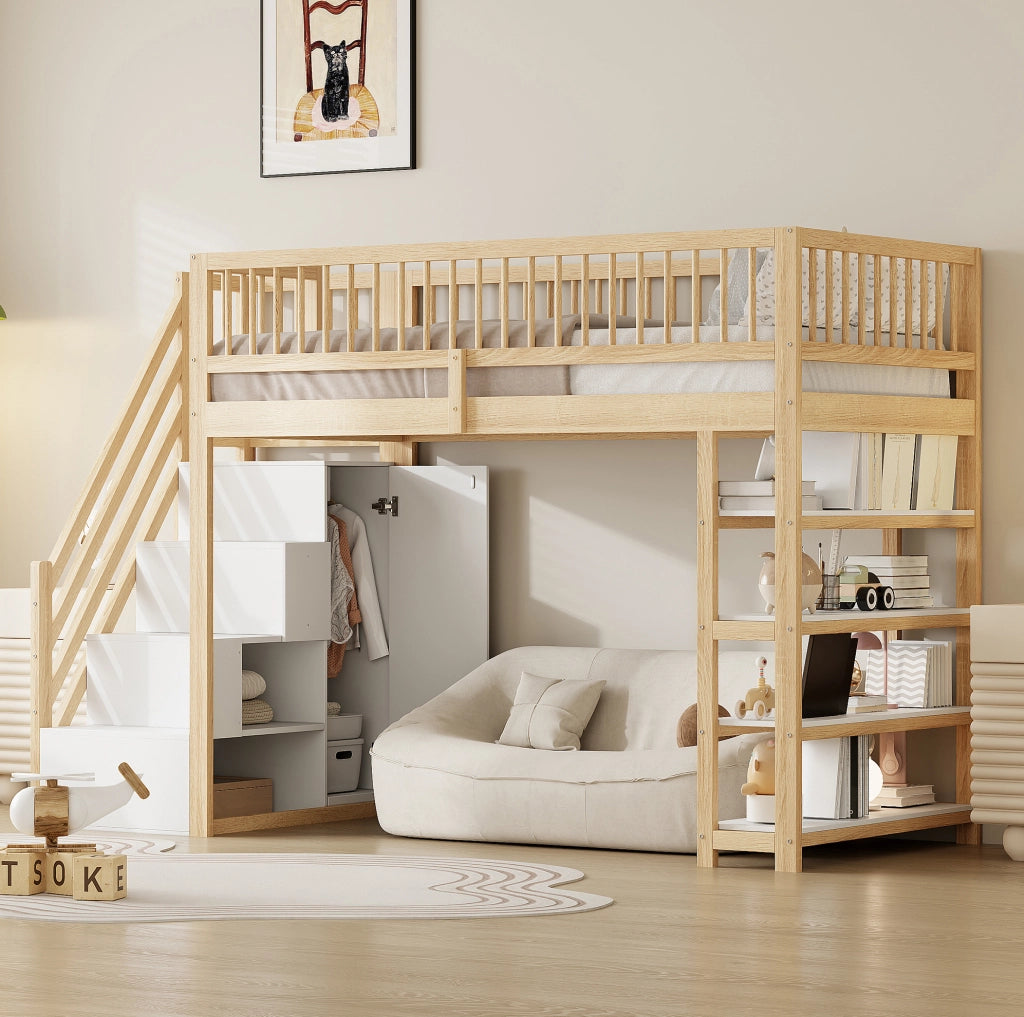 Letto a soppalco 90x200 cm multifunzione con scala di sicurezza
