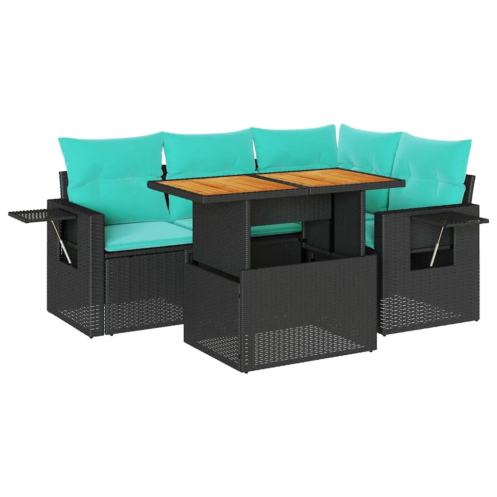 Set Divani da Giardino 5 pz con Cuscini in Polyrattan Nero 3327144