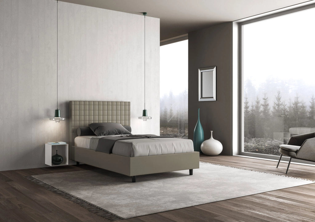 BS COM Letto singolo con rete imbottito 100x200 similpelle cappuccino