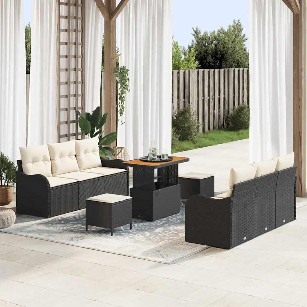 Set Divano da Giardino con cuscino 9 pcs Nero polyrattan 3362220