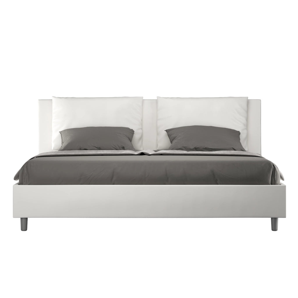 BS COM Letto matrimoniale king size senza rete imbottito 200x210 similpelle bianco
