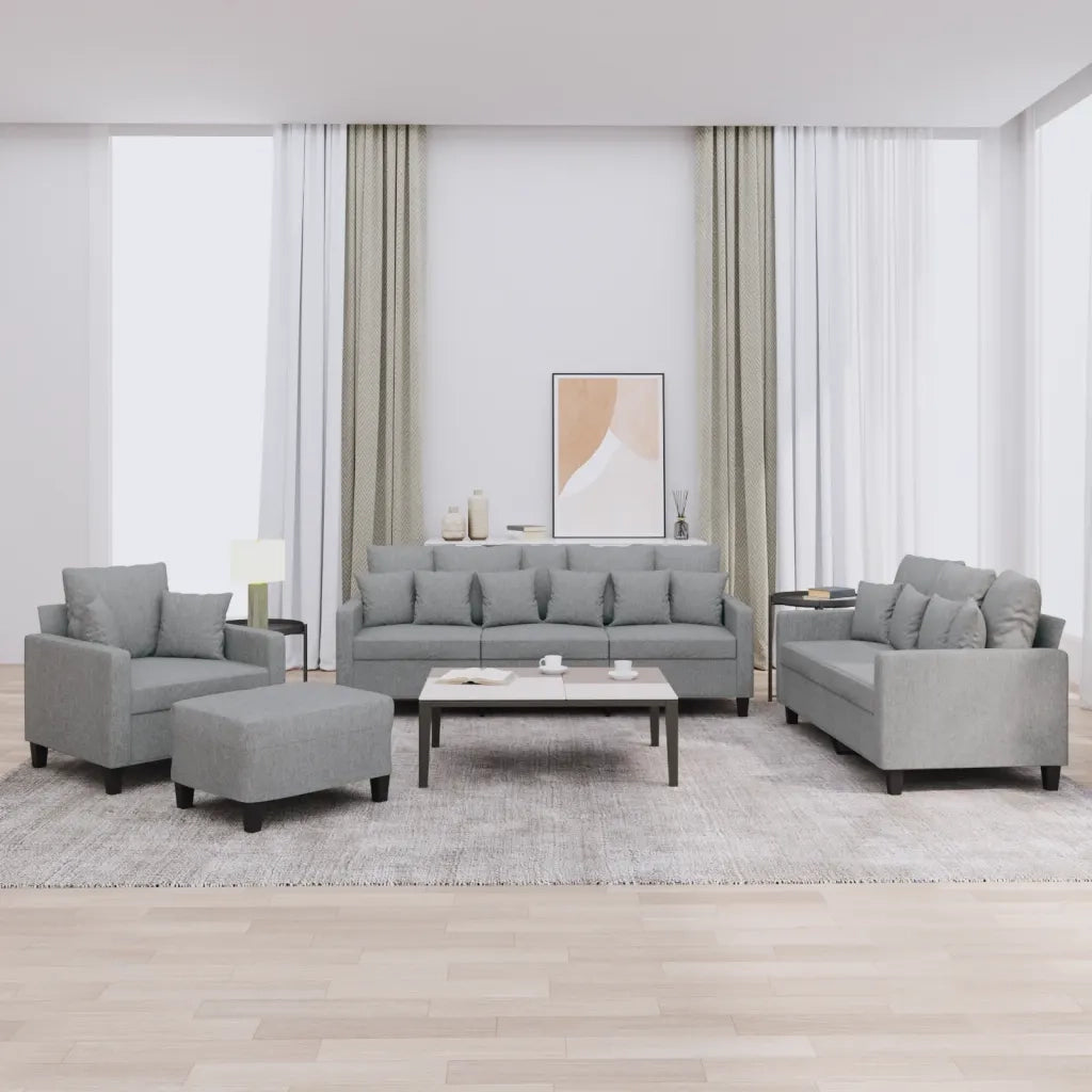 Set Divani 4 pz con Cuscini Grigio Chiaro in Tessuto 3201640