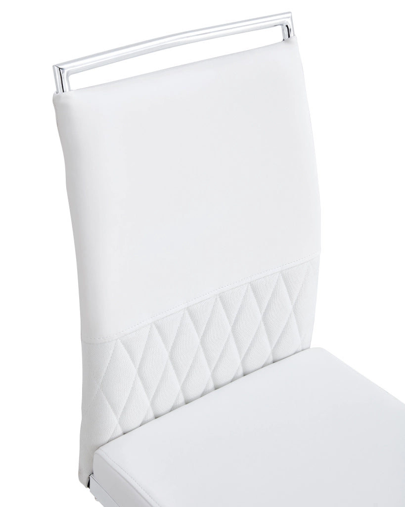 Sedia con schienale alto ergonomico e seduta imbottita in metallo e similpelle e lino bianco