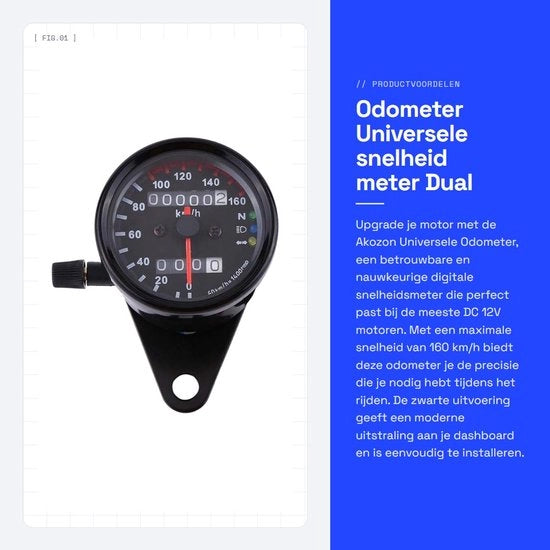 Sistema di misurazione della velocità per motocicletta universale - Visualizzazione digitale - 160 km/h - 12V - Installazione semplice - Nero/Rossa inox