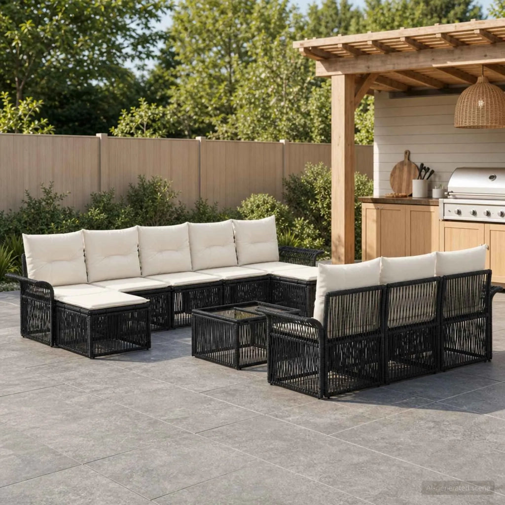 Set Divano da Giardino 11 pcs Nero polyrattan 3434965