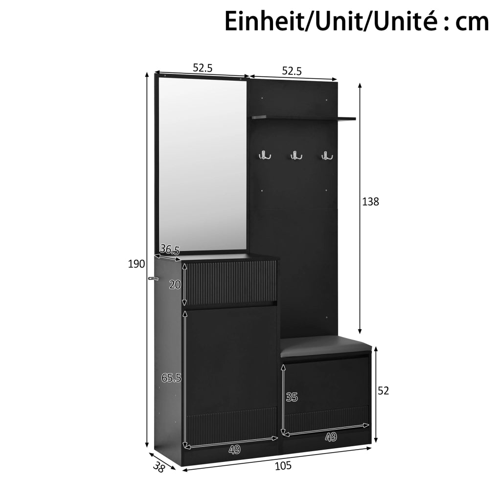 Mobile ingresso con specchio; LED e scarpiera - per ingresso - in MDF - nero