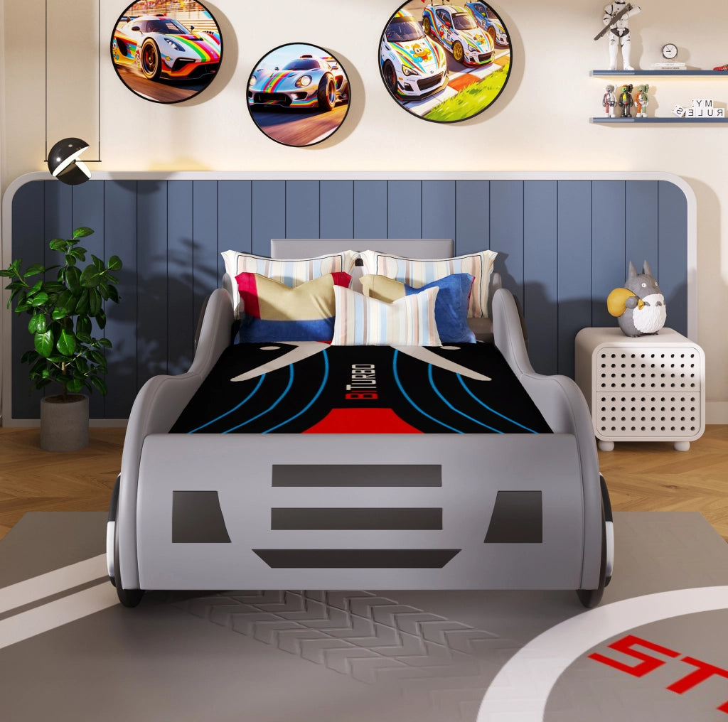 Letto per bambini a forma di auto 90x200 cm con rete e vano contenitore
